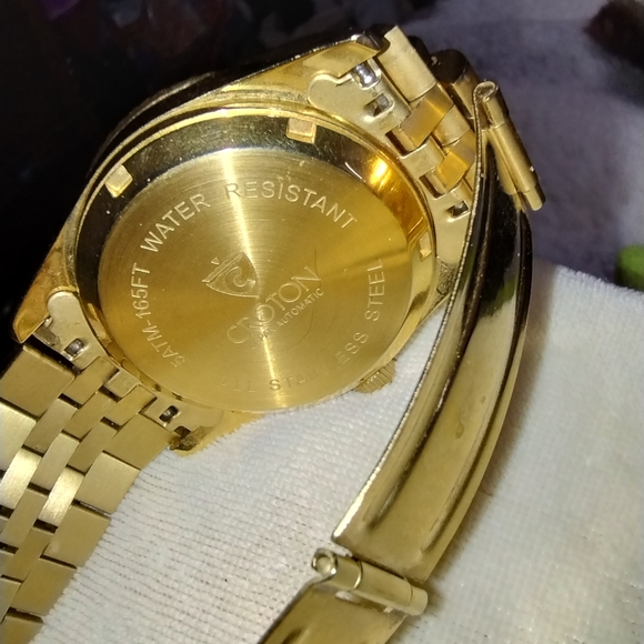 NOT WORN Croton Yellow Gold Watch Factory Diamond Bezel, Auto Movement Date Set - Picture 2 of 6
